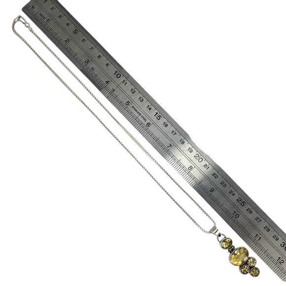 Signed JZ Sterling Silver Modernist Amber Pendant Necklace Baltic Amber Inlay - Picture 9 of 10